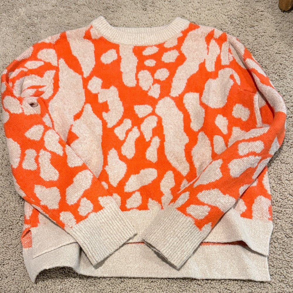 THML Orange and Cream Abstract Crewneck Sweater